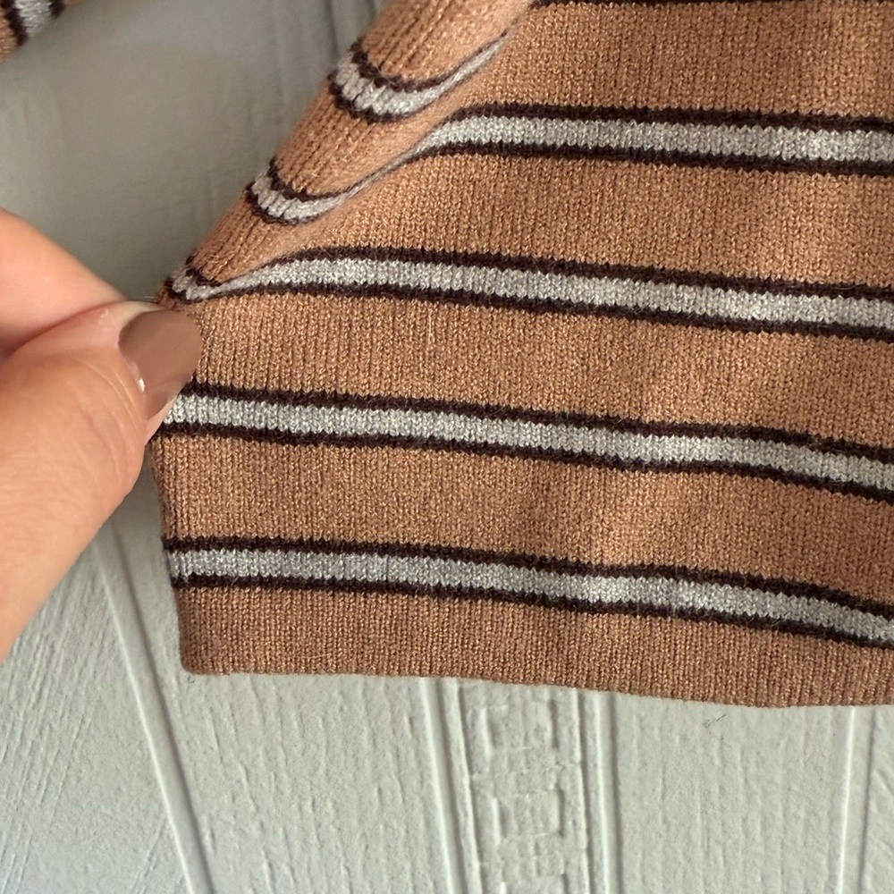 Tan Brown Blue Striped Oversized Polo Sweater Womens XL Preppy College Academia - Picture 3 of 10